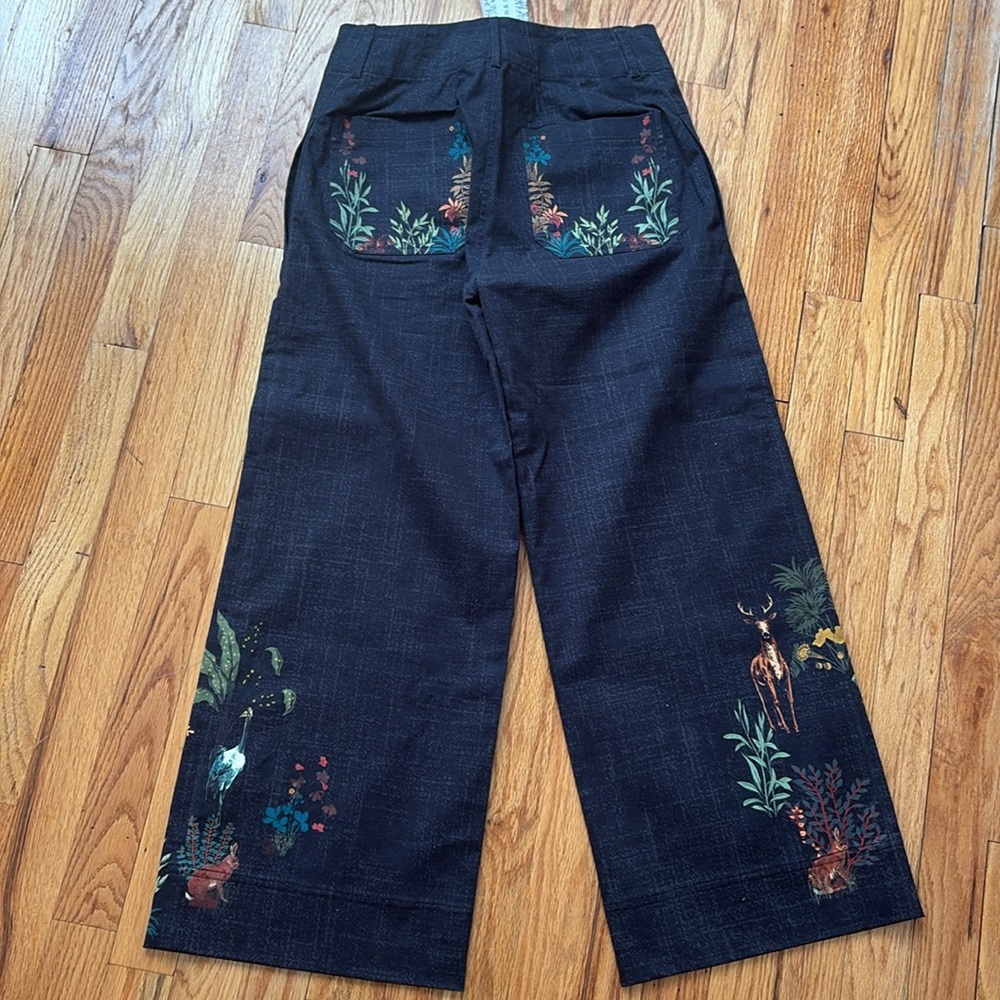 Ranna Gill Black Wide-Leg Pants with Deer & Botanical Printed Hems - Picture 4 of 4